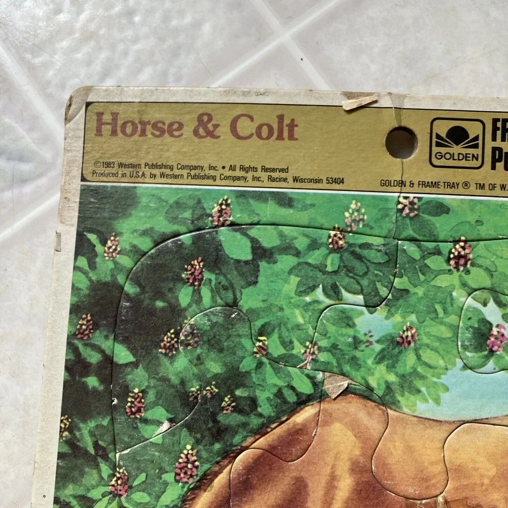 Horse & Colt Golden Frame Tray‎ Puzzle 12Pc Western Publishing Vintage Toys 1983